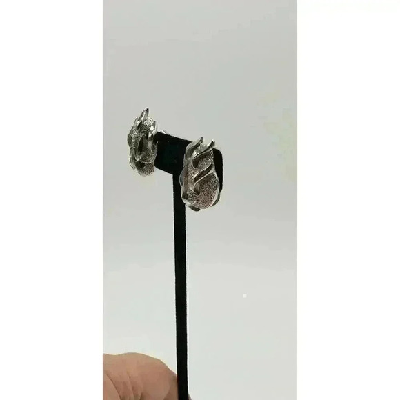 Vintage Crown Trifari Brooch Earrings Set MCM Fire & Ice Flames Silver RARE - Picture 6 of 12